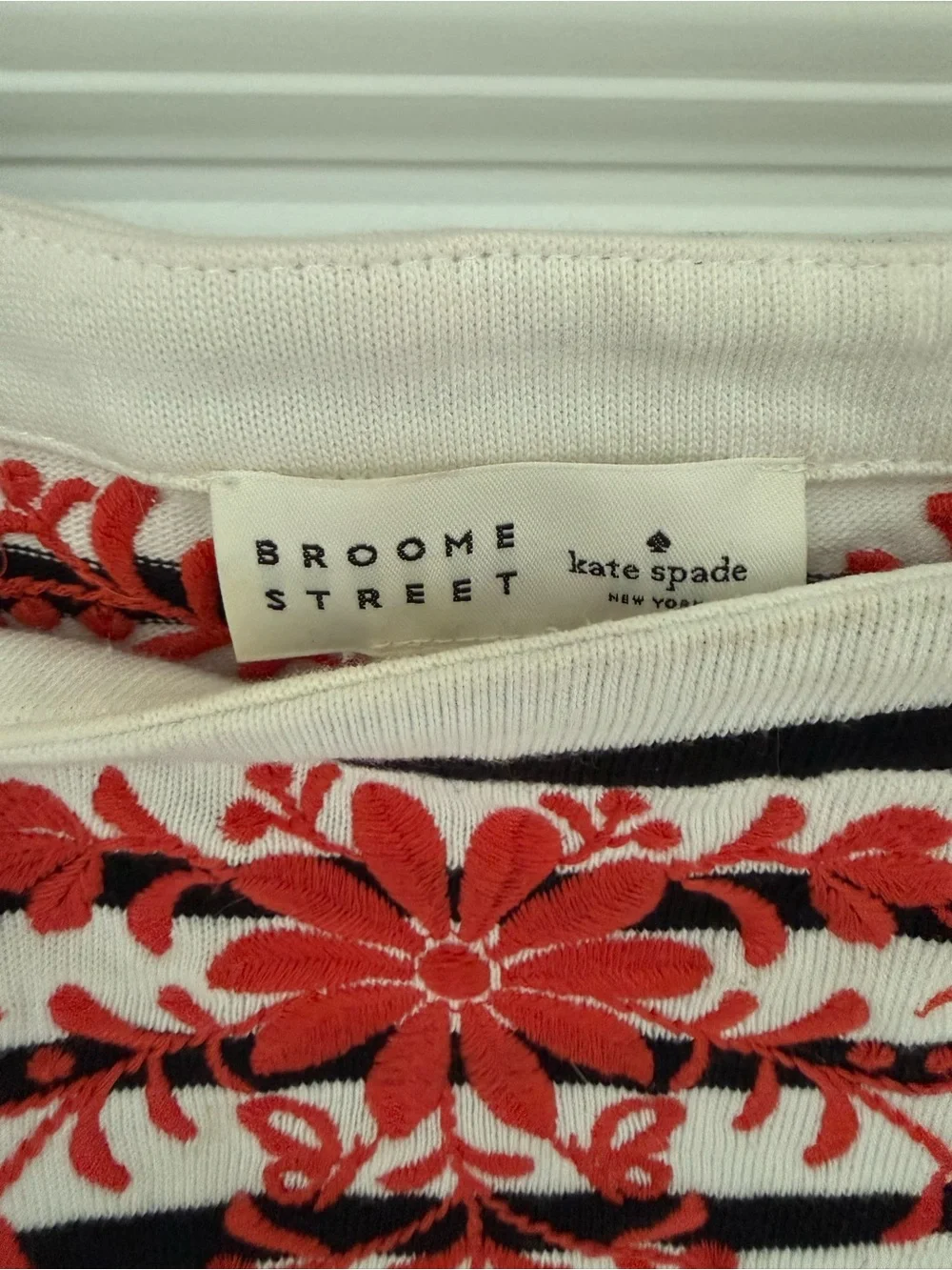 Kate Spade Ruffle-Hem Top with Red Floral Embroidery